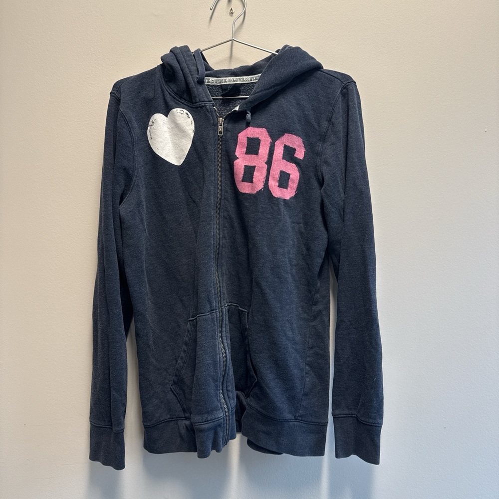 PINK Victoria's Secret Navy Hoodie with Pink "LOVE PINK" Graphic - Picture 2 of 2